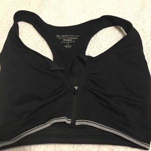 BCBG black zip front sports bra